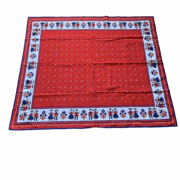Kolf Austria Tablecloth Folk Art Blue Red Figural Floral Traditional 51”x57”